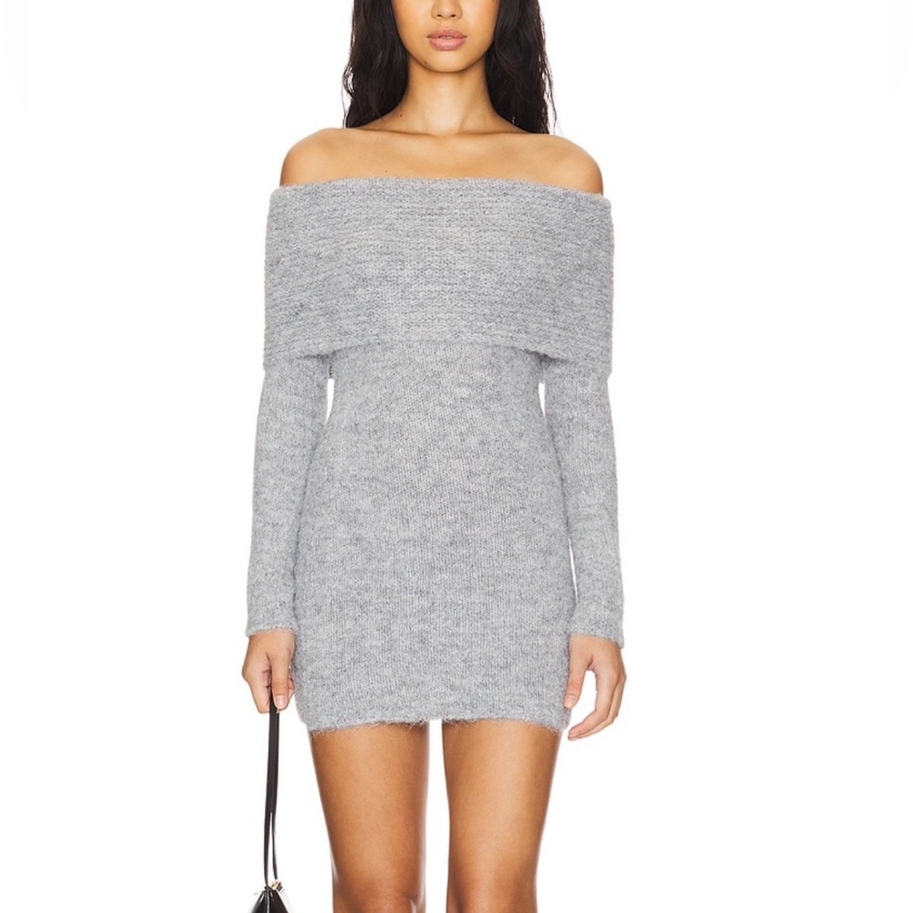 Chic Off-Shoulder Gray Sweater Dress